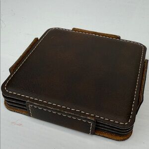 Source Unknown Dark Brown Leatherette Coaster Set